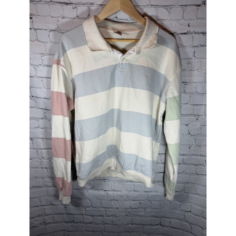 Zara Striped Pastel Multicolor Rugby Sweatshirt Unisex Large Cotton Spring Prepp